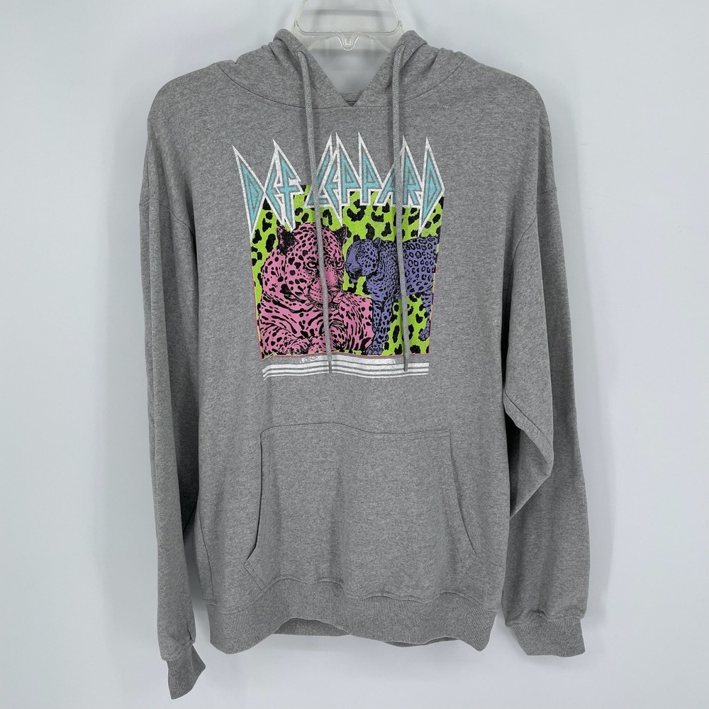 Def Leppard Women's Gray Graphic Leopard Band Hoodie Size Medium